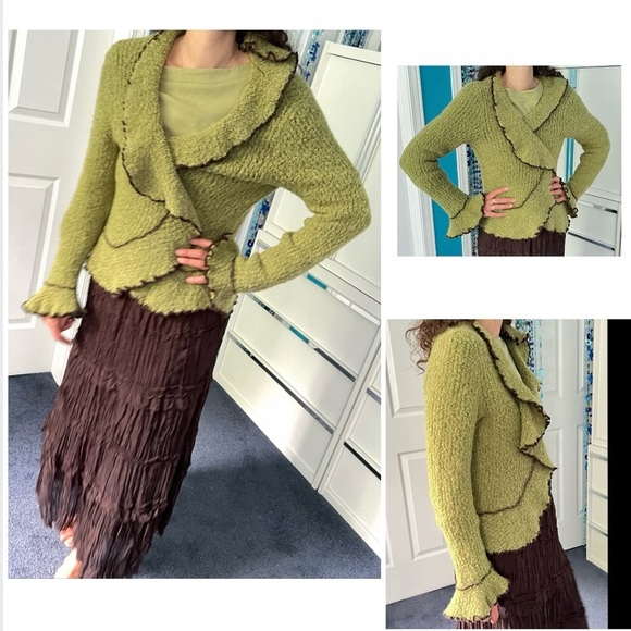 Green Textured Women's Cardigan - Picture 8 of 12